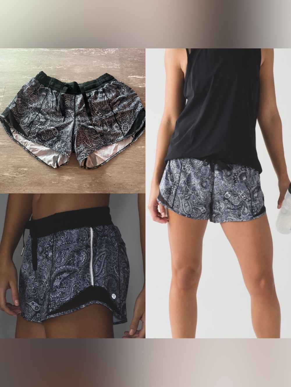 Lululemon Hotty Hot Short Long 4” LR Paisley White Black EUC Womens 6 lined